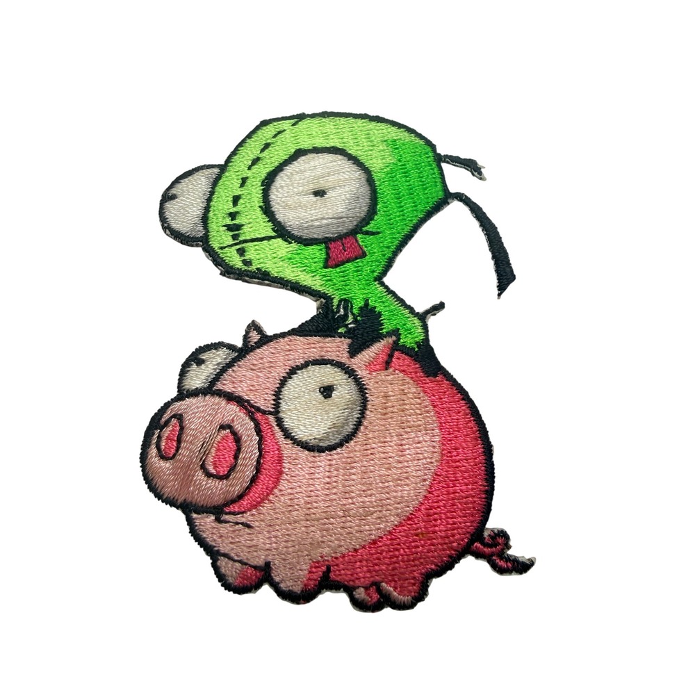 Vintage 2004 Invader Zim GIR Riding Pig Embroidered Patch Nickelodeon - BG